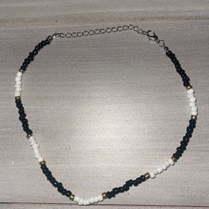 Black/White/Gold beaded choker necklace